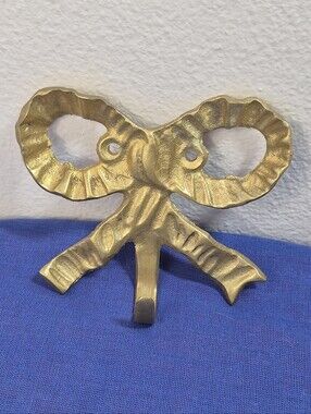Vtg Solid Brass Ribbon Bow Hook